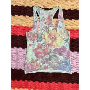 2000s Cotton Floral Racerback Tank Top, Size Small